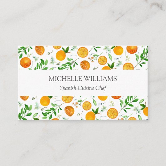 Oranje citrus zomerbloem botanisch patroon visitekaartje (Voorkant)