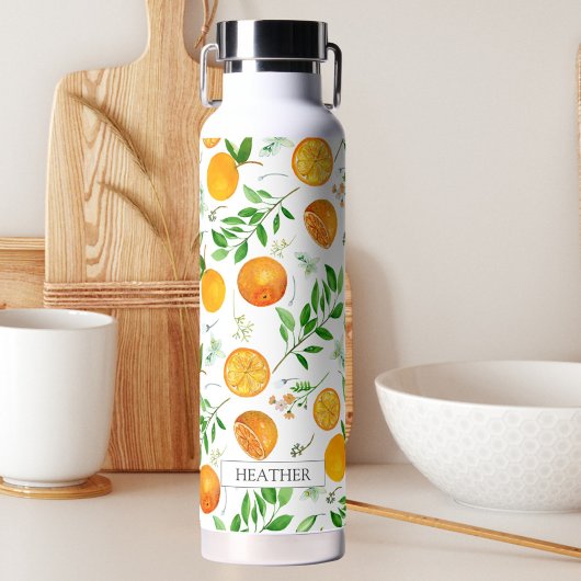 Oranje citrus zomerbloem botanisch patroon waterfles