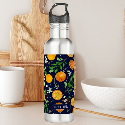 Oranje citrus zomerbloem botanisch patroon waterfles 