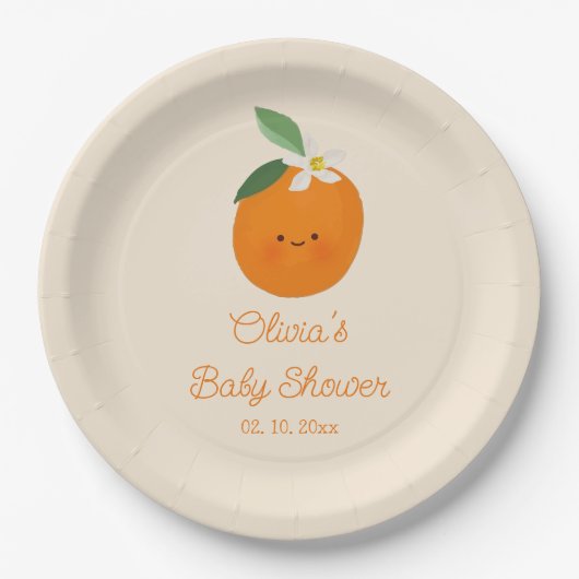 Oranje citrusBaby shower Papieren Bordje (Voorkant)