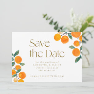 Oranje citrusfruit Modern minimalistisch huwelijk Save The Date