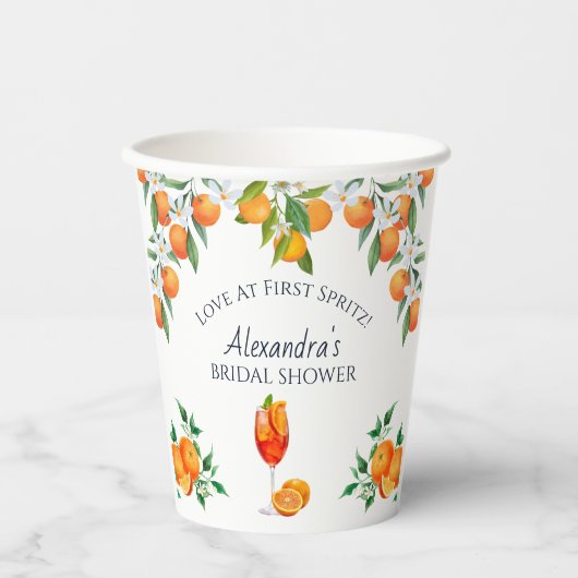 Oranje citrusliefde op het First Spritz Vrijgezell Papieren Bekers (Voorkant)