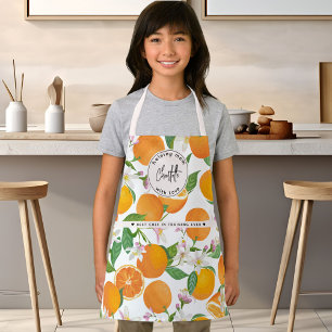 Oranje citruspatroon Waterverf Kinder naam Schort