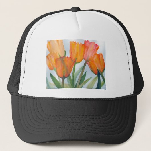 Oranje citrustulpen trucker pet (Voorkant)