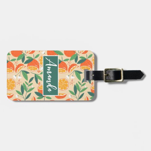 Oranje citrusvrucht retro patroon bagagelabel (Voorkant horizontaal)
