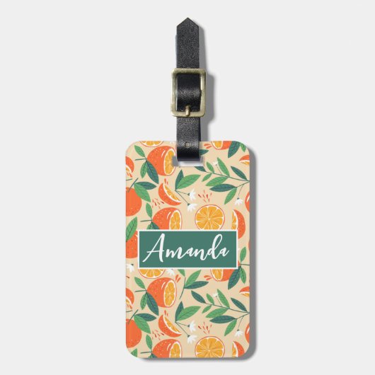 Oranje citrusvrucht retro patroon bagagelabel (Voorkant verticaal)