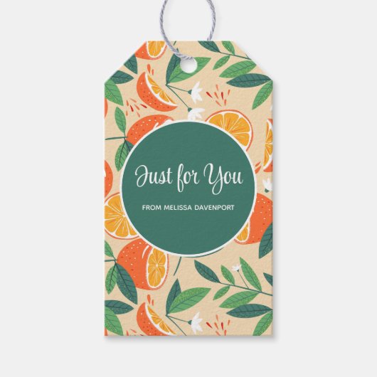 Oranje citrusvrucht retro patroon cadeaulabel (Voorkant)