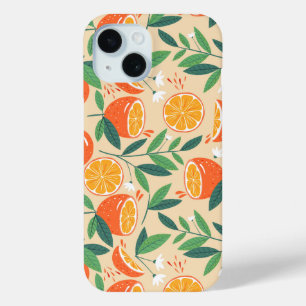 Oranje citrusvrucht retro patroon iPhone 15 case
