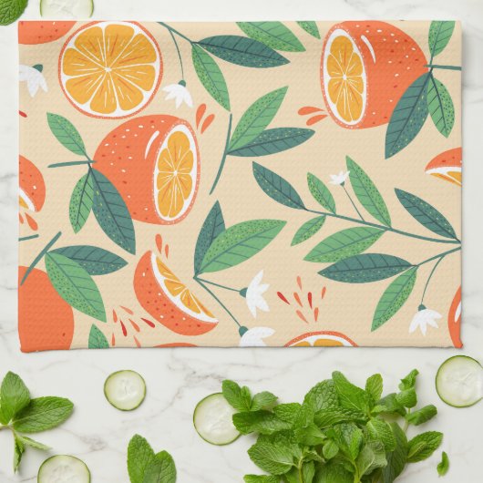 Oranje citrusvrucht retro patroon theedoek (Gevouwen)