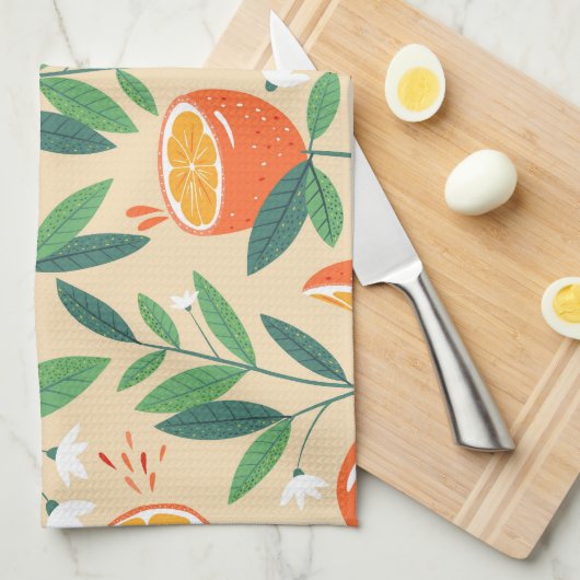 Oranje citrusvrucht retro patroon theedoek (Quarter Fold)