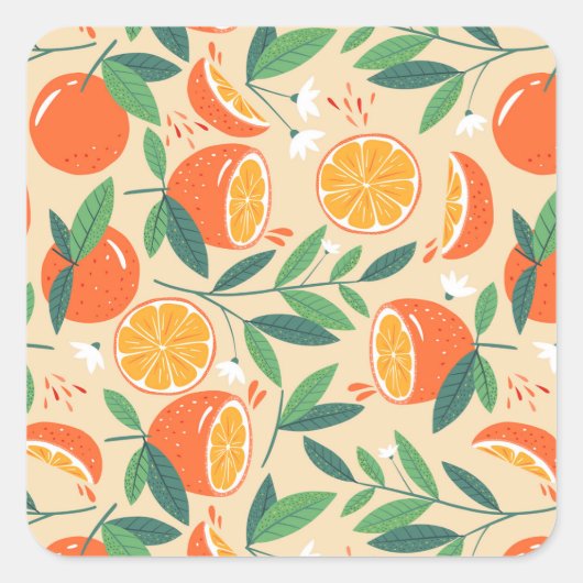 Oranje citrusvrucht retro patroon vierkante sticker (Voorkant)