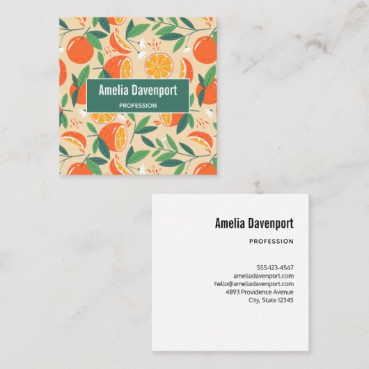 Oranje citrusvrucht retro patroon vierkante visitekaartje (Voorkant / Achterkant)