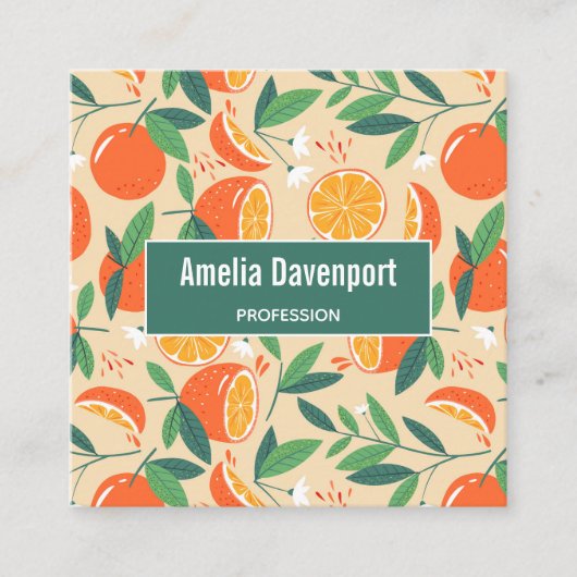 Oranje citrusvrucht retro patroon vierkante visitekaartje (Voorkant)