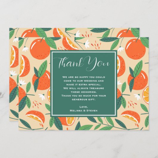 Oranje Citrusvruchten Retro Patroon Bruiloft Bedankkaart (Voorkant / Achterkant)