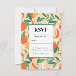 Oranje Citrusvruchten Retro Patroon Bruiloft RSVP Kaartje