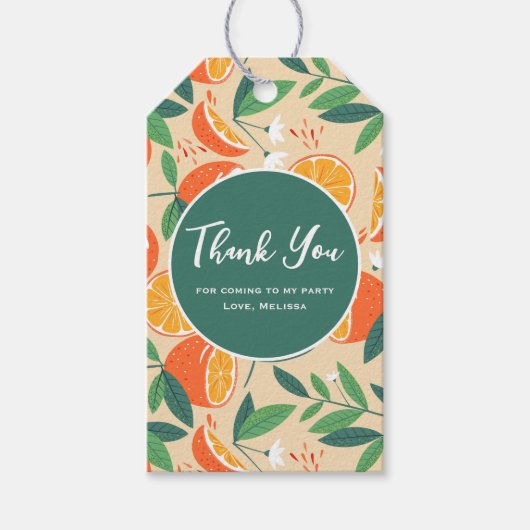 Oranje citrusvruchten retro patroon dank u cadeaulabel (Voorkant)