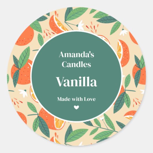 Oranje Citrusvruchten Retro Patroon Kaarsenambacht Ronde Sticker (Voorkant)