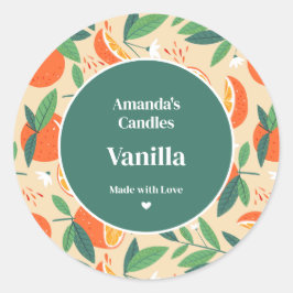 Oranje Citrusvruchten Retro Patroon Kaarsenambacht Ronde Sticker