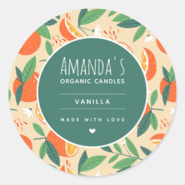 Oranje Citrusvruchten Retro Patroon Kaarsenambacht Ronde Sticker