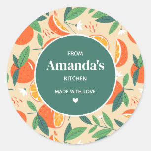 Oranje Citrusvruchten Retro Patroon Keuken Ronde Sticker