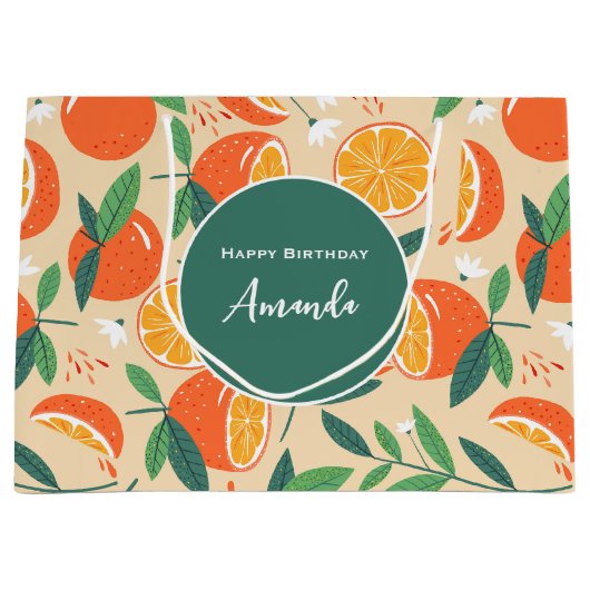 Oranje Citrusvruchten Retro Patroon Verjaardag Groot Cadeauzakje (Voorkant)
