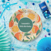 Oranje Citrusvruchten Retro Patroon Verjaardag Papieren Bordje (Feest)