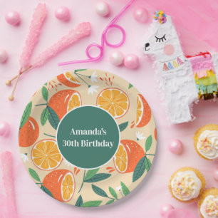 Oranje Citrusvruchten Retro Patroon Verjaardag Papieren Bordje