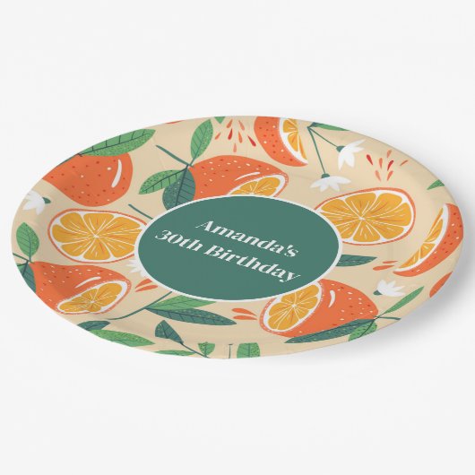 Oranje Citrusvruchten Retro Patroon Verjaardag Papieren Bordje (Gekanteld)