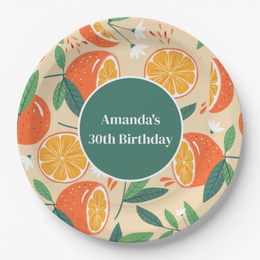 Oranje Citrusvruchten Retro Patroon Verjaardag Papieren Bordje (Voorkant)