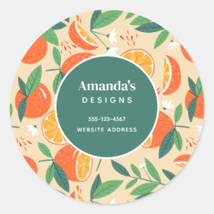 Oranje citrusvruchten retro patroonbedrijf ronde sticker