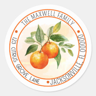 Oranje citrusvruchtencirkel retouradres ronde sticker