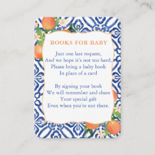 Oranje Classic Blue Baby shower Breng een boek Informatiekaartje