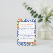 Oranje Classic Blue Baby shower Breng een boek Informatiekaartje (Staand voorkant)