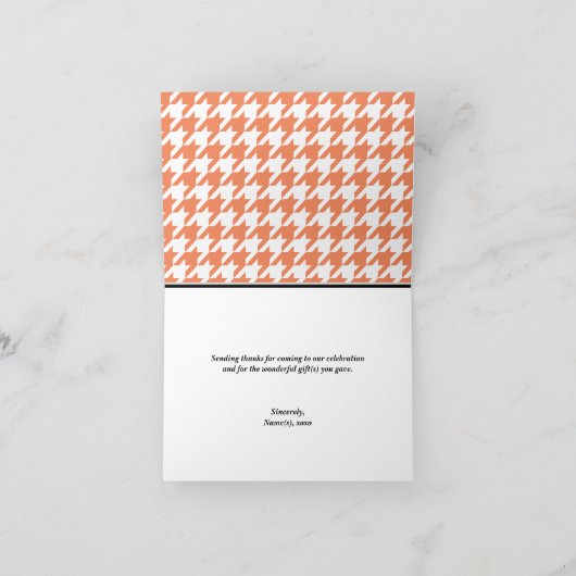 Oranje Classy Houndstooth Bedankkaart (Binnen)