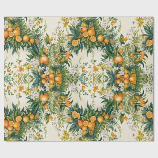 Oranje Clementine kransen bloemenblad Cadeaupapier (Vlak)