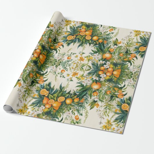 Oranje Clementine kransen bloemenblad Cadeaupapier (Uitgerold)