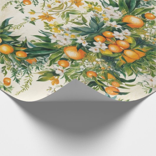 Oranje Clementine kransen bloemenblad Cadeaupapier (Hoek)