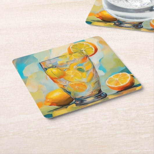 Oranje Cocktail AI Art onderzetter (Schuin)