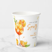 Oranje Cocktails Love at First Spritz Bruiloft Fee Papieren Bekers (Achterkant)