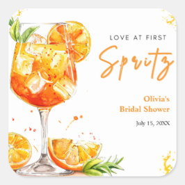 Oranje Cocktails Love at First Spritz Bruiloft Vierkante Sticker
