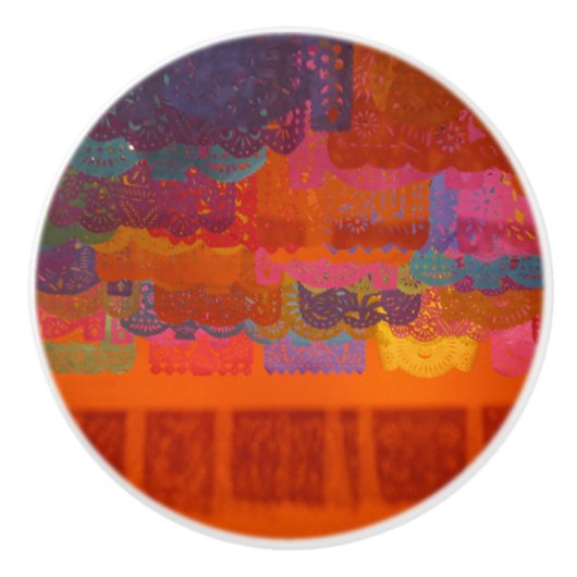 Oranje Coco Mexicaanse Banners Vette kleuren Keramische Knop (Voorkant)