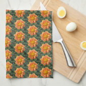 Oranje Collarette Dahlia Floral Pattern Theedoek (Quarter Fold)