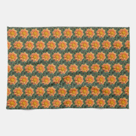 Oranje Collarette Dahlia Floral Pattern Theedoek