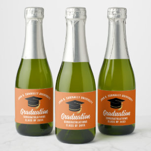 Oranje College Graduation Party Gepersonaliseerde Sparkling Wijnetiket