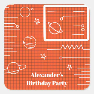 Oranje Computer Scherm Ruimtevaartuig Planeet en S Vierkante Sticker