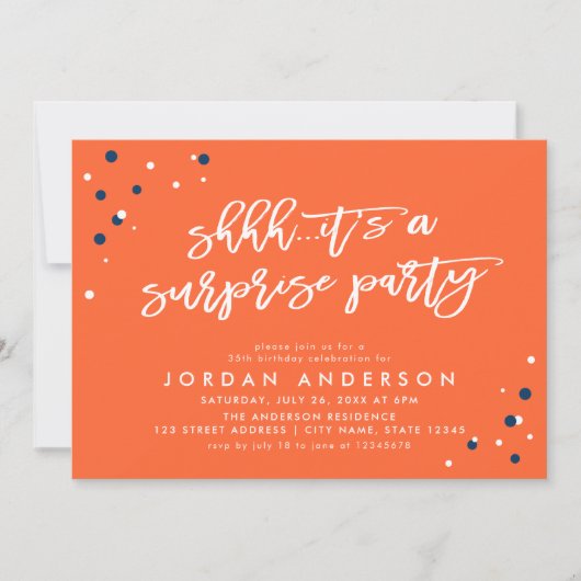 Oranje Confetti Het is een verrassingsfeest Verjaa Kaart (Voorkant)