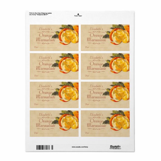 Oranje conservenlabel etiket (Full Sheet)