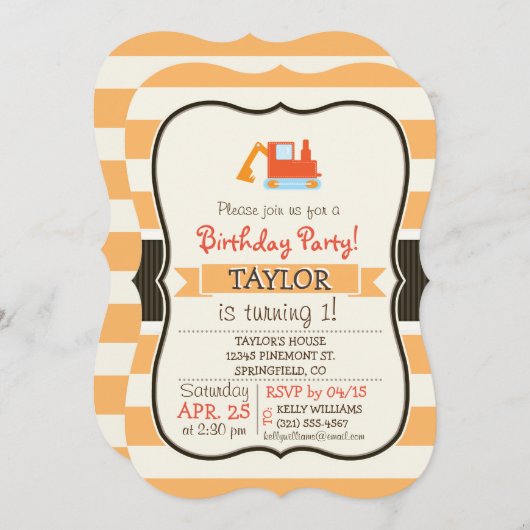 Oranje constructie Speelgoed Backhoe Kaart (Voorkant / Achterkant)