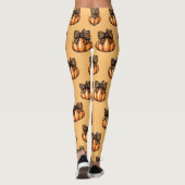 Oranje Coquette Herfst Halloween Leopart Pompoen Leggings (Achterkant)