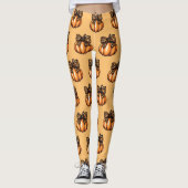 Oranje Coquette Herfst Halloween Leopart Pompoen Leggings (Voorkant)